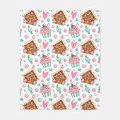 クリスマスジンジャーブレッドハウスキャンディ&カップケーキ フリースブランケット (正面)