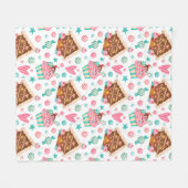 クリスマスジンジャーブレッドハウスキャンディ&カップケーキ フリースブランケット (正面(横))