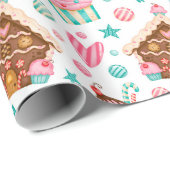 クリスマスジンジャーブレッドハウスキャンディ&カップケーキ ラッピングペーパー (ロールコーナー)