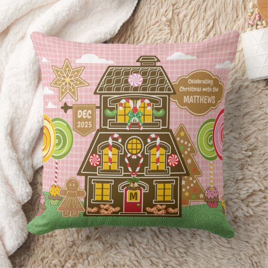 クリスマスジンジャーブレッドハウスクッキーキャンディ棒つきキャンデー クッション (ブランケット)