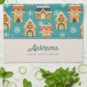 クリスマスジンジャーブレッドハウスクッキーティール(緑がかった色) キッチンタオル (折り畳み)