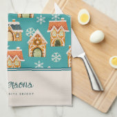 クリスマスジンジャーブレッドハウスクッキーティール(緑がかった色) キッチンタオル (四つ折り)