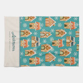 クリスマスジンジャーブレッドハウスクッキーティール(緑がかった色) キッチンタオル (横)