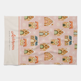 クリスマスジンジャーブレッドハウスクッキーピンク キッチンタオル