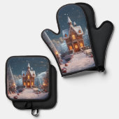 クリスマスジンジャーブレッドハウススターリーナイト 鍋つかみ&鍋敷きセット (正面/裏面)