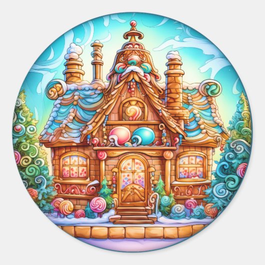 クリスマスジンジャーブレッドハウスステッカー ラウンドシール (正面)