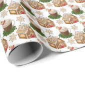 クリスマスジンジャーブレッドハウスタイルのココアパターン ラッピングペーパー (ロールコーナー)