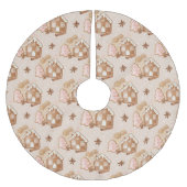 クリスマスジンジャーブレッドハウスピンクッキーブラウン ブラッシュドポリエステルツリースカート (正面)