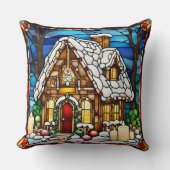 クリスマスジンジャーブレッドハウスフェイクステンドグラス クッション (正面)