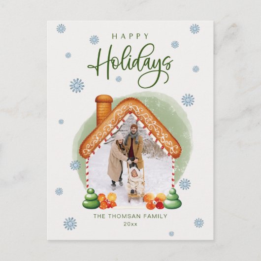 クリスマスジンジャーブレッドハウスフォトホリデーポストカード シーズンポストカード (正面)