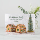 クリスマスジンジャーブレッドハウス写真新しいホームアドレス シーズンカード (スタンド正面)