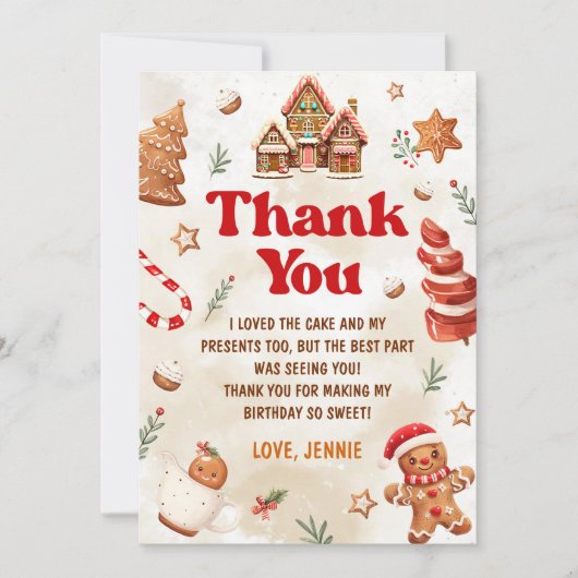クリスマスジンジャーブレッドハウス誕生日 サンキューカード (正面)