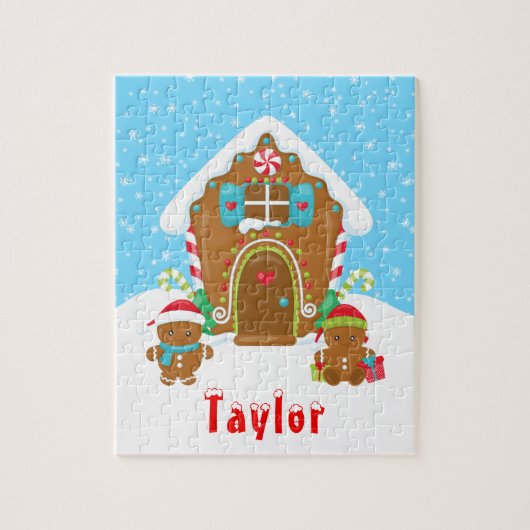 クリスマスジンジャーブレッドハウス赤と青 ジグソーパズル (縦)