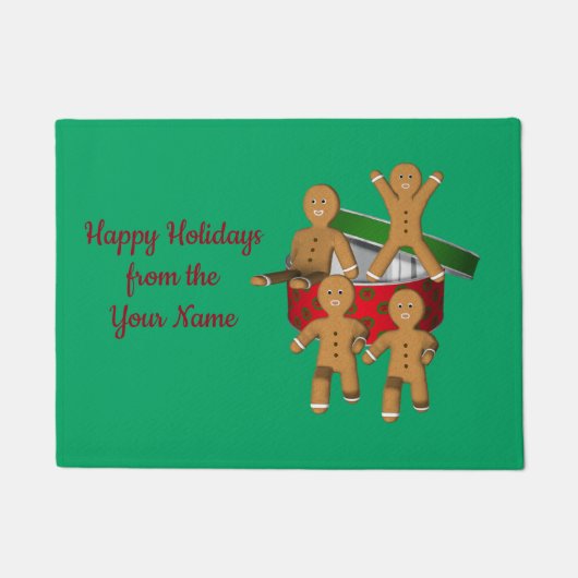 クリスマスジンジャーブレッドパーソナライズされたクッキーメン ドアマット (正面)