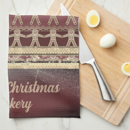 クリスマスジンジャーブレッドパーソナライズされたクッキー キッチンタオル (四つ折り)