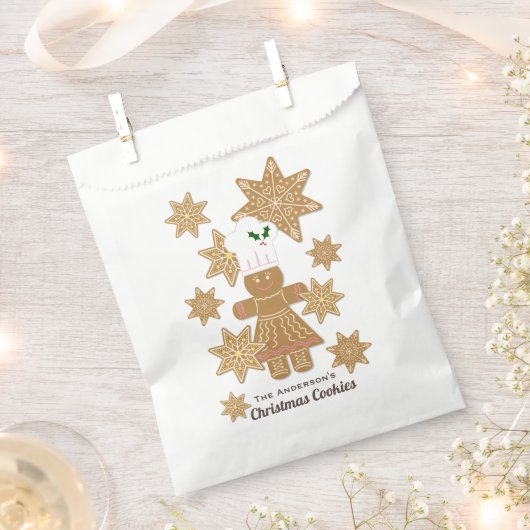 クリスマスジンジャーブレッドパーソナライズされたクッキー フェイバーバッグ (クリップ留めされた状態)