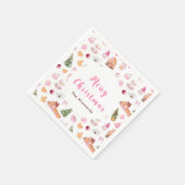 クリスマスジンジャーブレッドピンクメリークリスマス スタンダードカクテルナプキン (角)