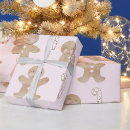 クリスマスジンジャーブレッドピンクラッピング紙 ラッピングペーパー