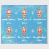 クリスマスジンジャーブレッドブラウンサンタのパーソナライズ名 ラッピングペーパー (フラット)