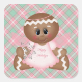 クリスマスジンジャーブレッドホリデーステッカー スクエアシール (正面)