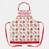 クリスマスジンジャーブレッドホリデーベーキング名前をカスタムする エプロン (正面)
