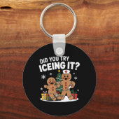 クリスマスジンジャーブレッドマンそれをXmaアイシングしてみた キーホルダー (正面)