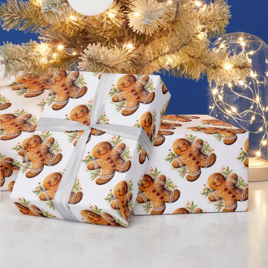 クリスマスジンジャーブレッドマンとホリー ラッピングペーパー (クリスマス)