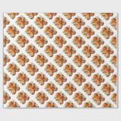 クリスマスジンジャーブレッドマンとホリー ラッピングペーパー (フラット)