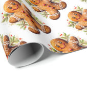 クリスマスジンジャーブレッドマンとホリー ラッピングペーパー (ロールコーナー)