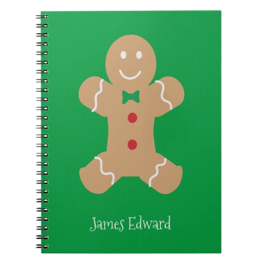 クリスマスジンジャーブレッドマンと名前をカスタムする ノートブック (正面)