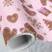 クリスマスジンジャーブレッドマンと女性クリスマスツリー ラッピングペーパー