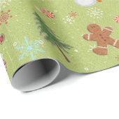 クリスマスジンジャーブレッドマンと雪だるま ラッピングペーパー (ロールコーナー)