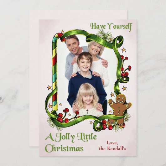 クリスマスジンジャーブレッドマンのフォトカード シーズンカード (正面/裏面)