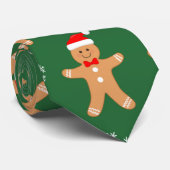 クリスマスジンジャーブレッドマンオングリーンメンズ ネクタイ (ロール)