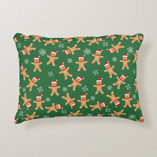 クリスマスジンジャーブレッドマンオングリーン アクセントクッション (正面)