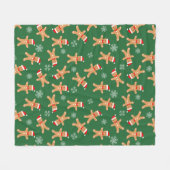 クリスマスジンジャーブレッドマンオングリーン フリースブランケット (正面(横))