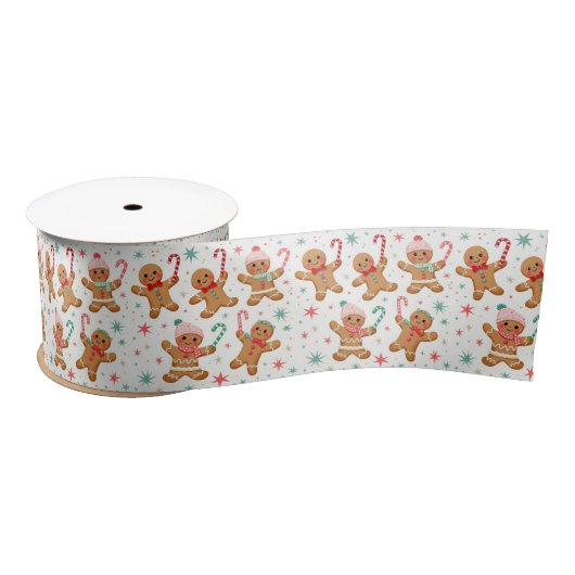 クリスマスジンジャーブレッドマンキャンディーキャンを保持 サテンリボン (リール)