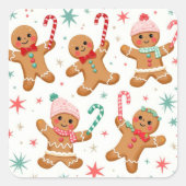 クリスマスジンジャーブレッドマンキャンディーキャンを保持 スクエアシール (正面)