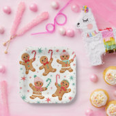 クリスマスジンジャーブレッドマンキャンディーキャンを保持 ペーパープレート (パーティー)