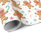 クリスマスジンジャーブレッドマンキャンディーキャンを保持 ラッピングペーパー (ロールコーナー)