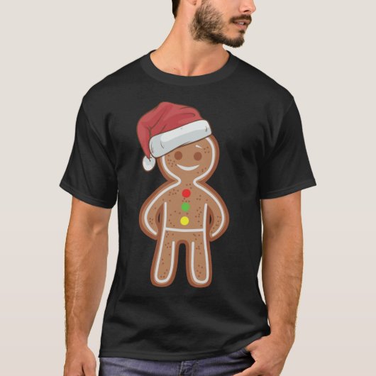 クリスマスジンジャーブレッドマンクッキーサンタおもしろいハタA Tシャツ (正面)