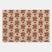 クリスマスジンジャーブレッドマンクッキー&キャンディストライプー ラッピングペーパーシート (正面)