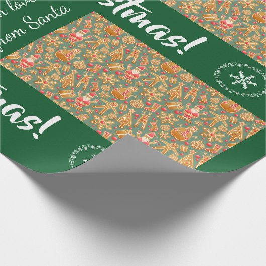 クリスマスジンジャーブレッドマンサンタパーソナライズされたーネーム ラッピングペーパー (角)
