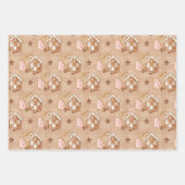 クリスマスジンジャーブレッドマンズハウスツリーズスターズハートピンク ラッピングペーパーシート (正面2)