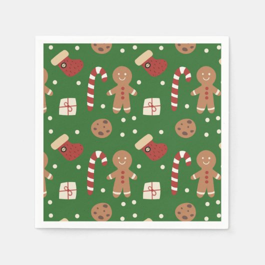 クリスマスジンジャーブレッドマンパターン スタンダードカクテルナプキン (正面)