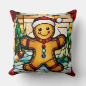 クリスマスジンジャーブレッドマンフェイクステンドグラス クッション (正面)