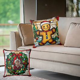 クリスマスジンジャーブレッドマンフェイクステンドグラス クッション