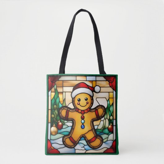 クリスマスジンジャーブレッドマンフェイクステンドグラス トートバッグ (正面)