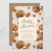 クリスマスジンジャーブレッドマンベビーシャワー 招待状 (正面/裏面)