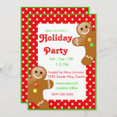 クリスマスジンジャーブレッドマン赤/白水玉模様 招待状 (正面/裏面)